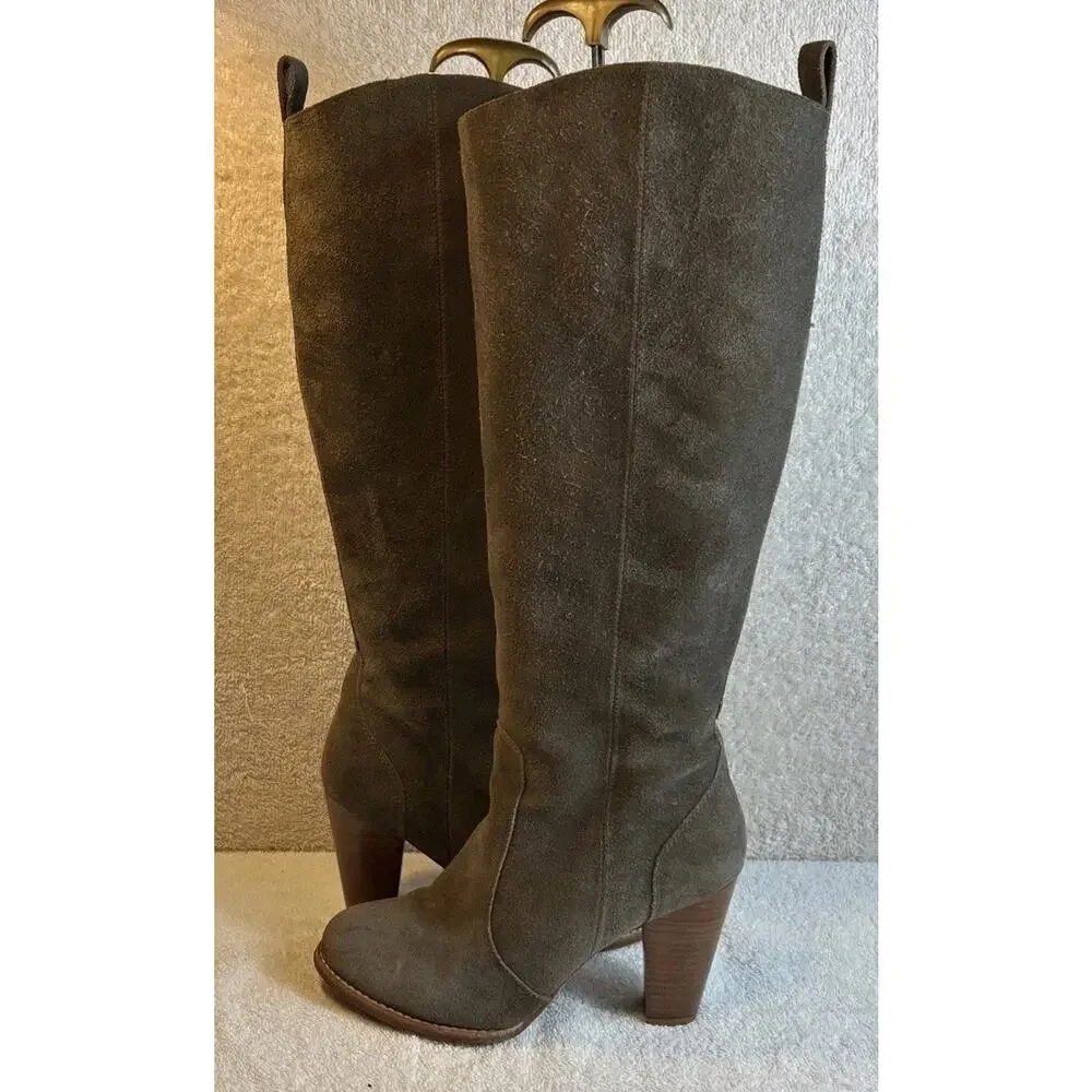 Joie Women’s Suede Leather Tan/Beige Knee-High Heeled Boots, Size 38- US7-7.5